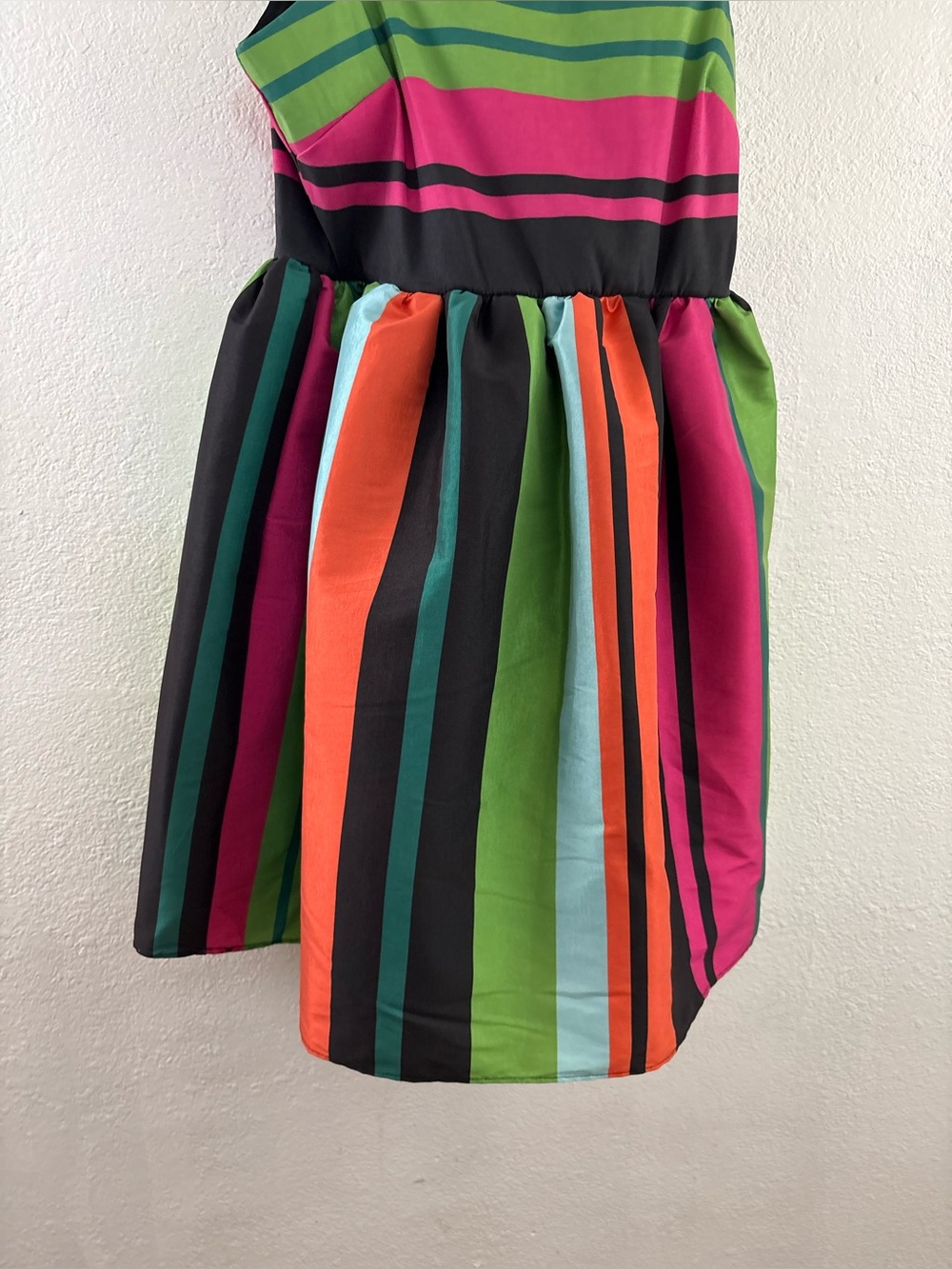 Bob Mackie vibrant striped party mini dress spaghetti straps and a flare - Picture 4 of 5